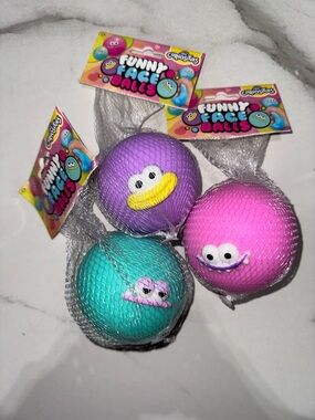 Funny Face Balls Kids Toy Set of 3 - Purple, Pink & Teal
